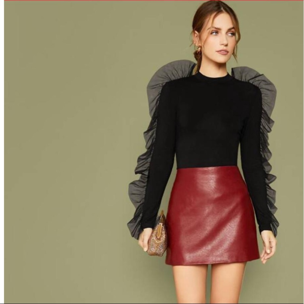 Black Exaggerated Ruffle Top